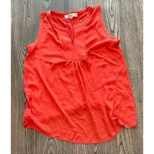 Ann Taylor LOFT Split Neck Mixed Media Shell Tank Top Pullover Orange SIze S